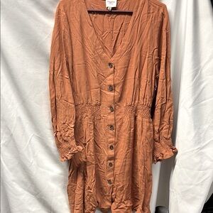 Hayden NWOT Burnt Orange Long Sleeve Smocking Dress